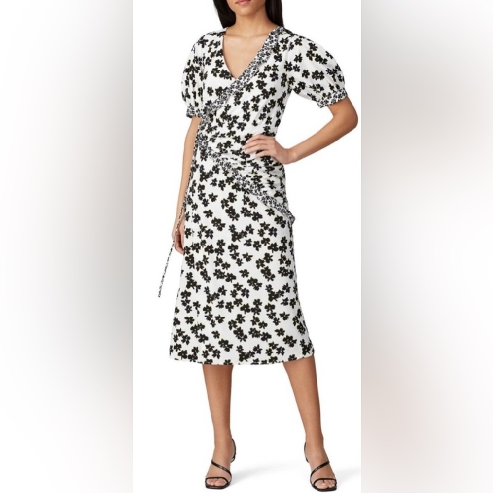 NWOT Love Whit‎ Floral Midi Wrap Dress with Puff Sleeves  - XS